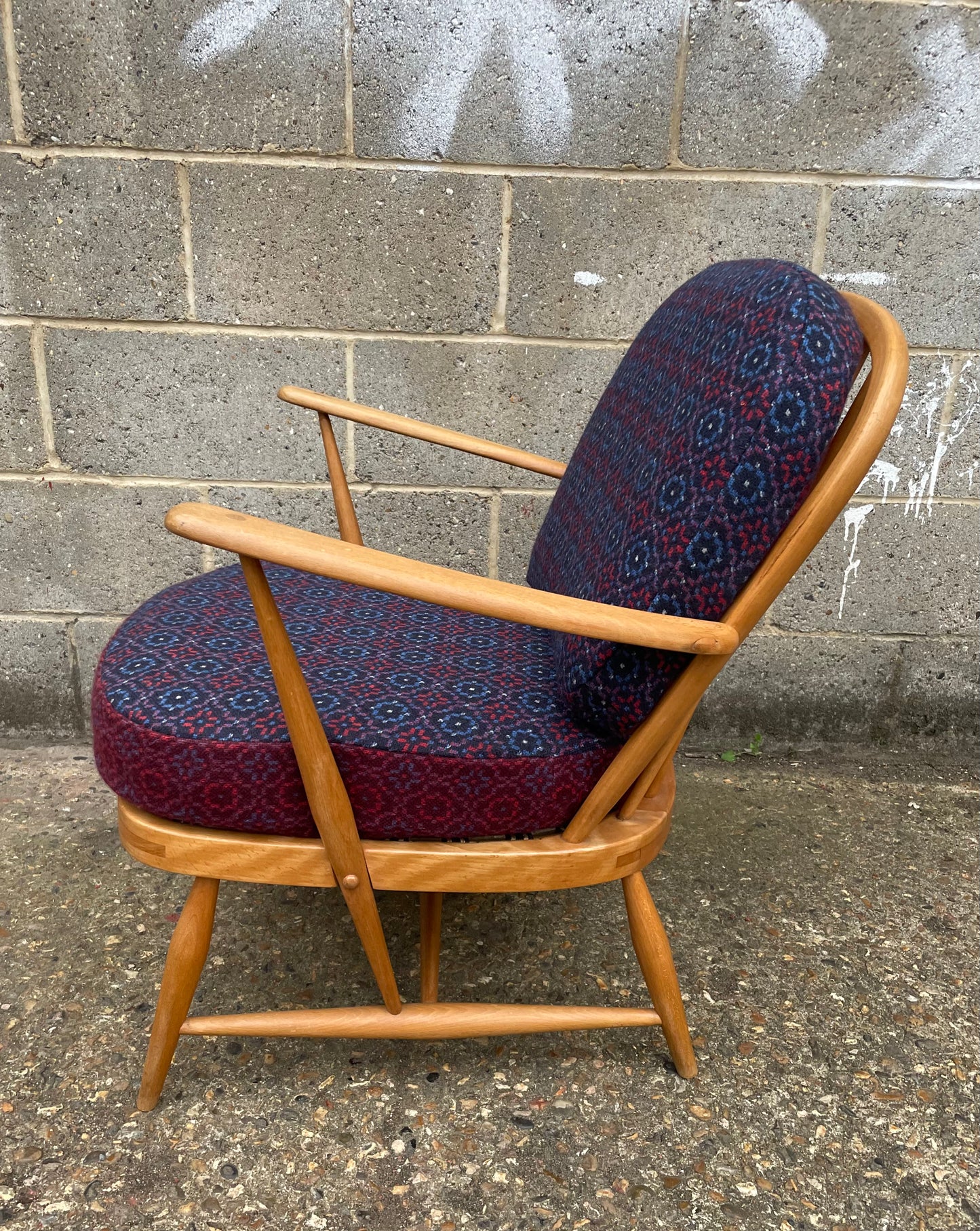 Melin Tregwynt 'Vintage Rose' Berry/Bilberry Combo Welsh Tapestry - Ercol Windsor 334 Armchair
