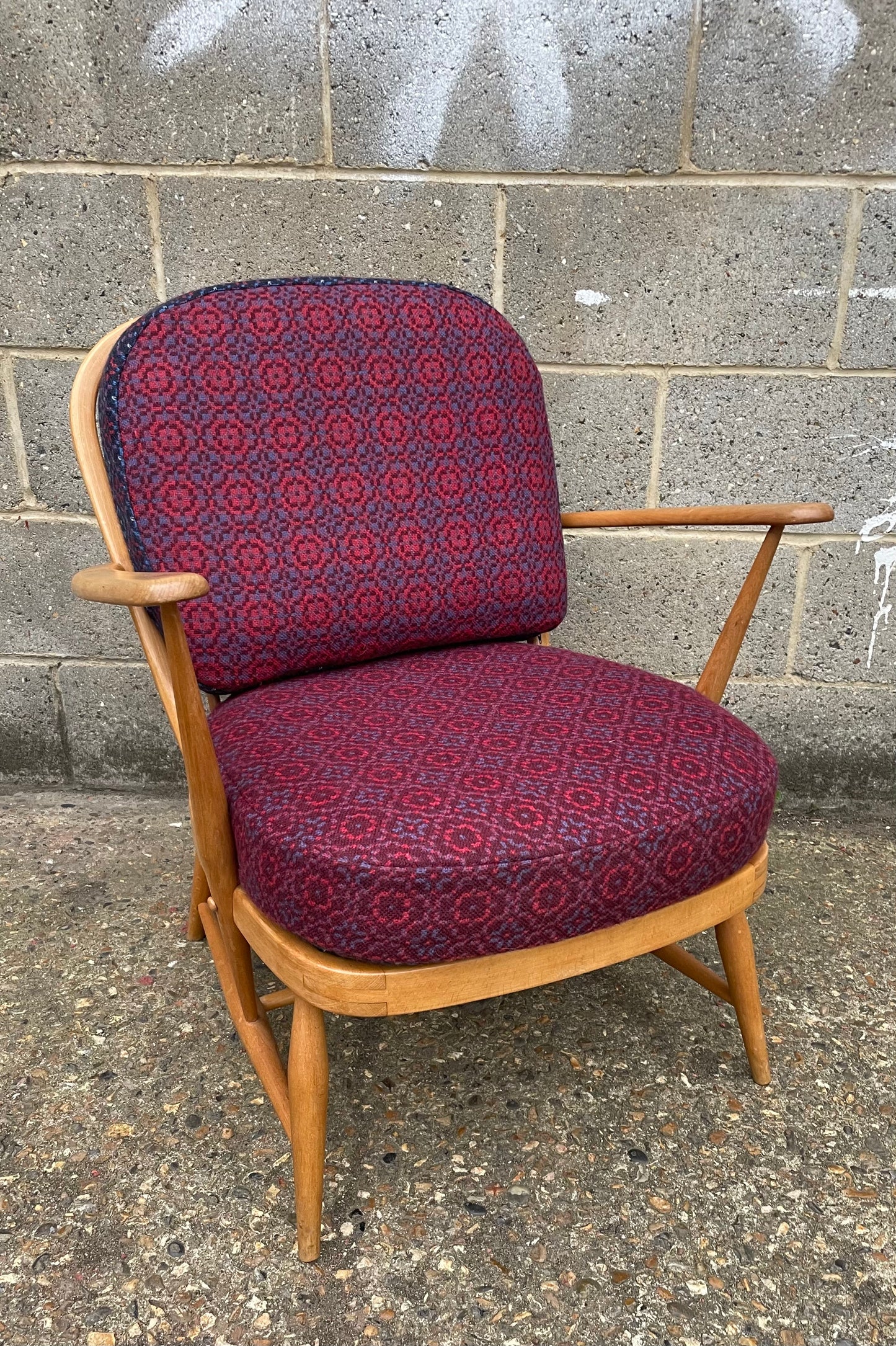 Melin Tregwynt 'Vintage Rose' Berry/Bilberry Combo Welsh Tapestry - Ercol Windsor 334 Armchair