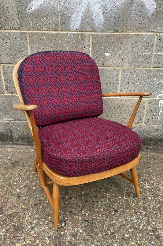 Melin Tregwynt 'Vintage Rose' Berry/Bilberry Combo Welsh Tapestry - Ercol Windsor 334 Armchair