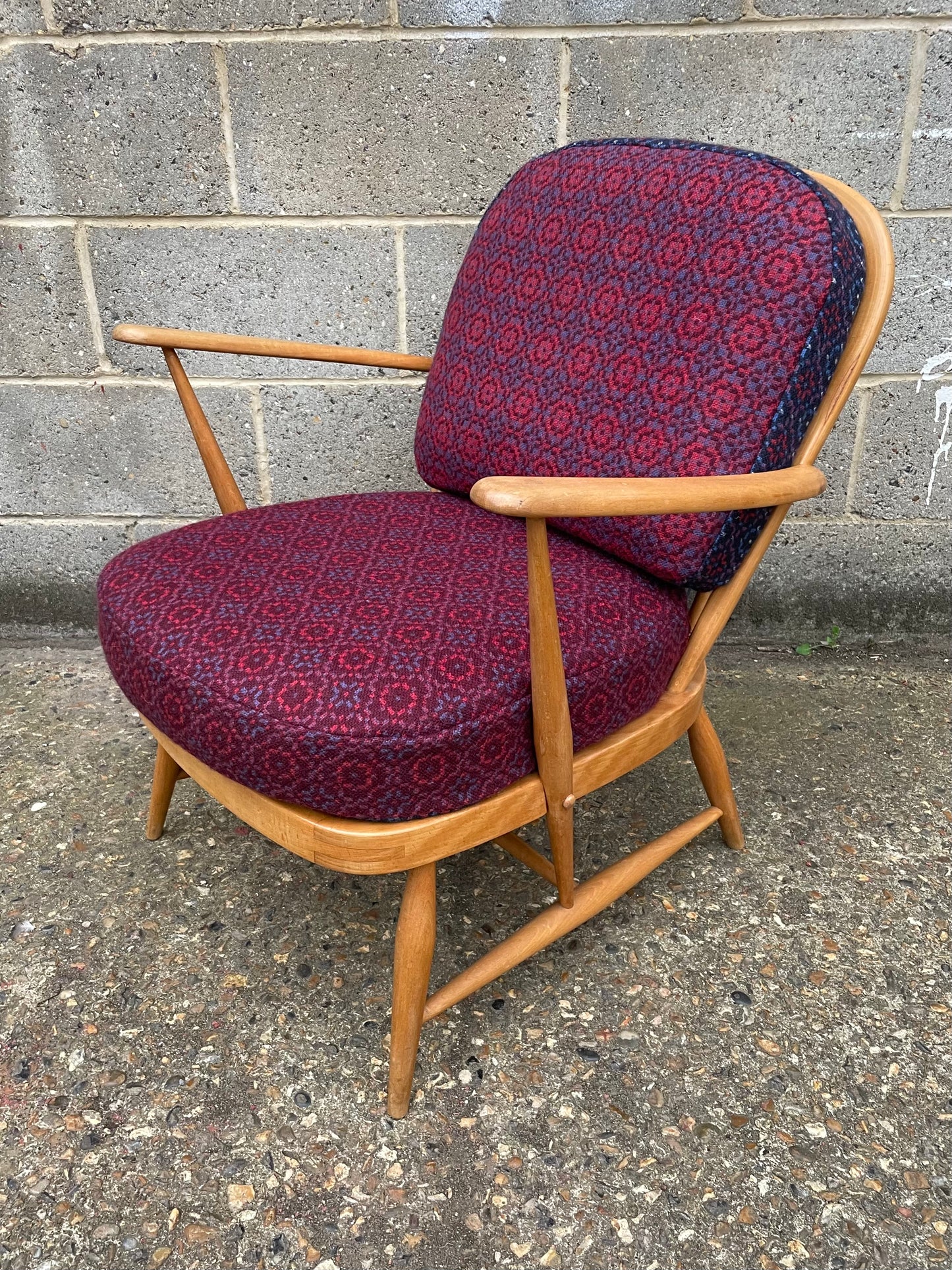 Melin Tregwynt 'Vintage Rose' Berry/Bilberry Combo Welsh Tapestry - Ercol Windsor 334 Armchair