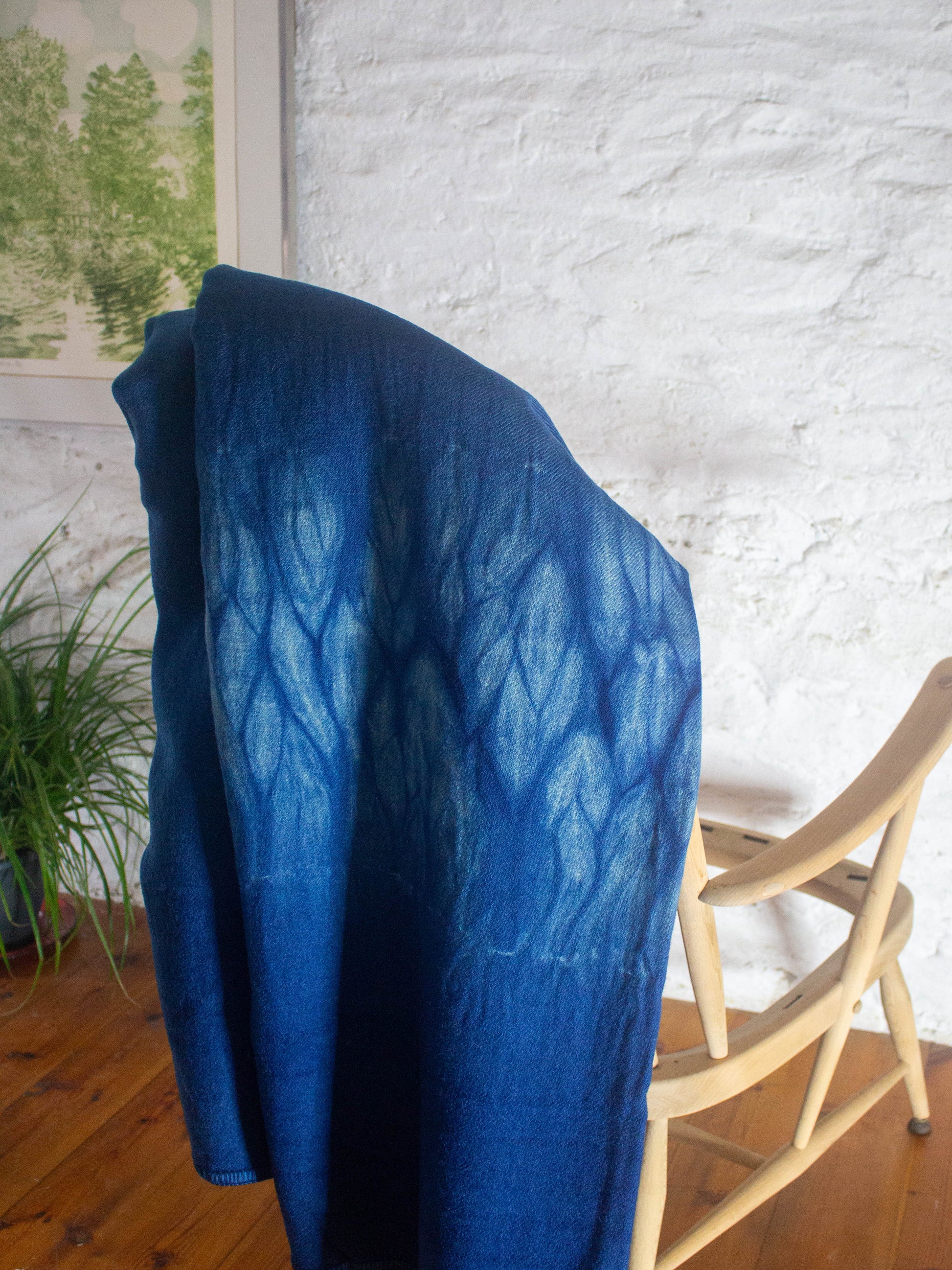 Indigo Shibori Hand-dyed Vintage Wool Blanket - Double