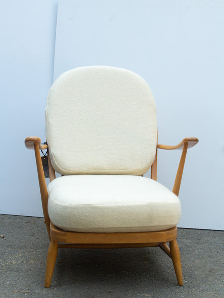 Ercol Windsor 203 Armchair - Fully Restored - Cream Wool Covers - Set of Two Chairs