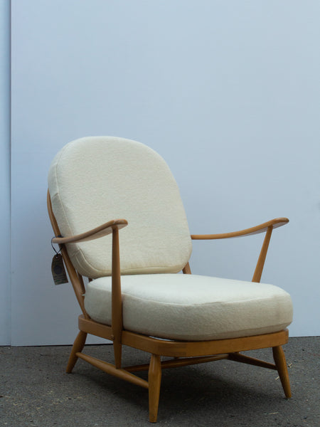 Ercol Windsor 203 Armchair - Fully Restored - Cream Wool Covers - Set of Two Chairs