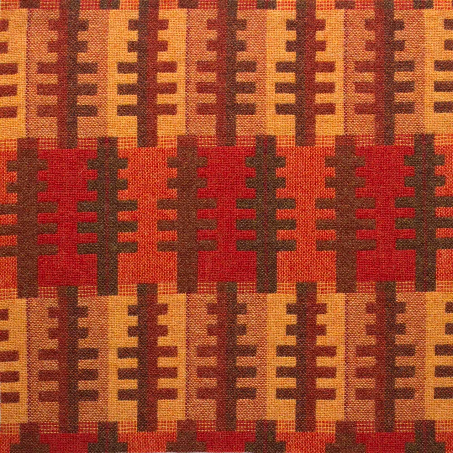 Melin Tregwynt Forest Welsh Tapestry in orange, browns and red 