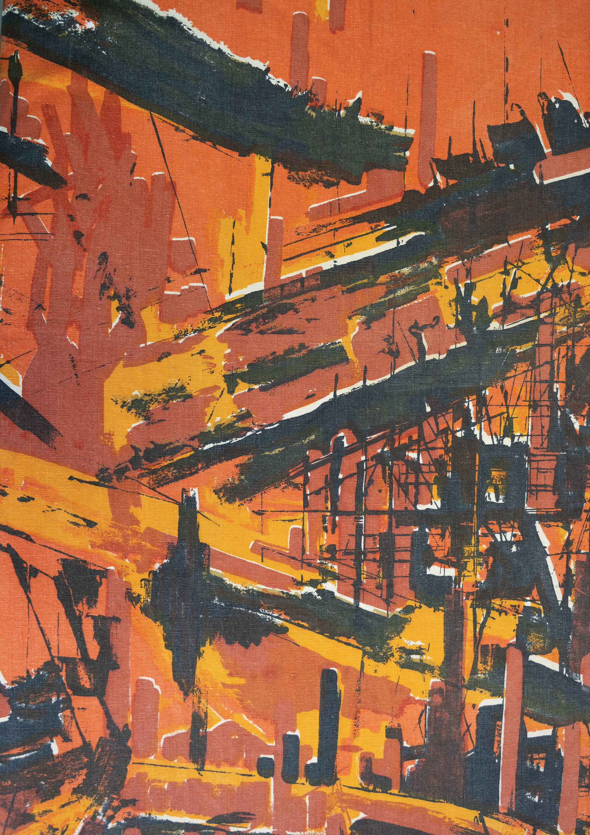Abstract art with orange, black, and yellow colors