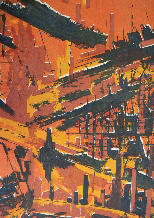 Abstract art with orange, black, and yellow colors