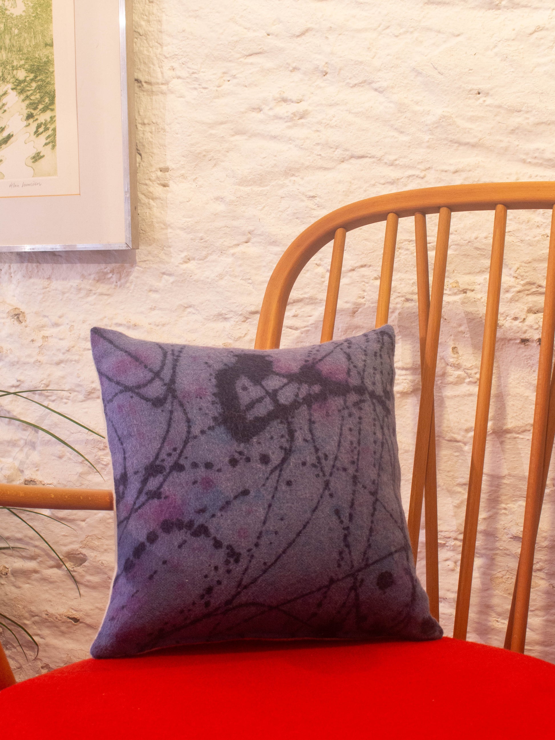 Small Cushion - Hand-painted Vintage Wool - Blue/Purple