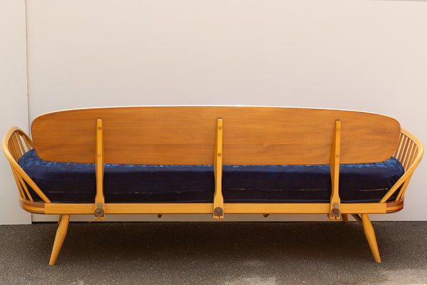 Ercol 355 Studio Couch Daybed - Fully Restored - Indigo Shibori Hand-dyed Wool Covers