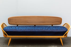 Ercol 355 Studio Couch Daybed - Fully Restored - Indigo Shibori Hand-dyed Wool Covers