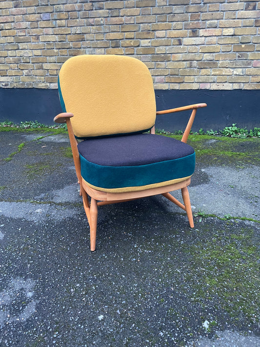 Trio Colour Block - Ercol Windsor 334 Armchair - Fully Restored - Mustard Forest Grey