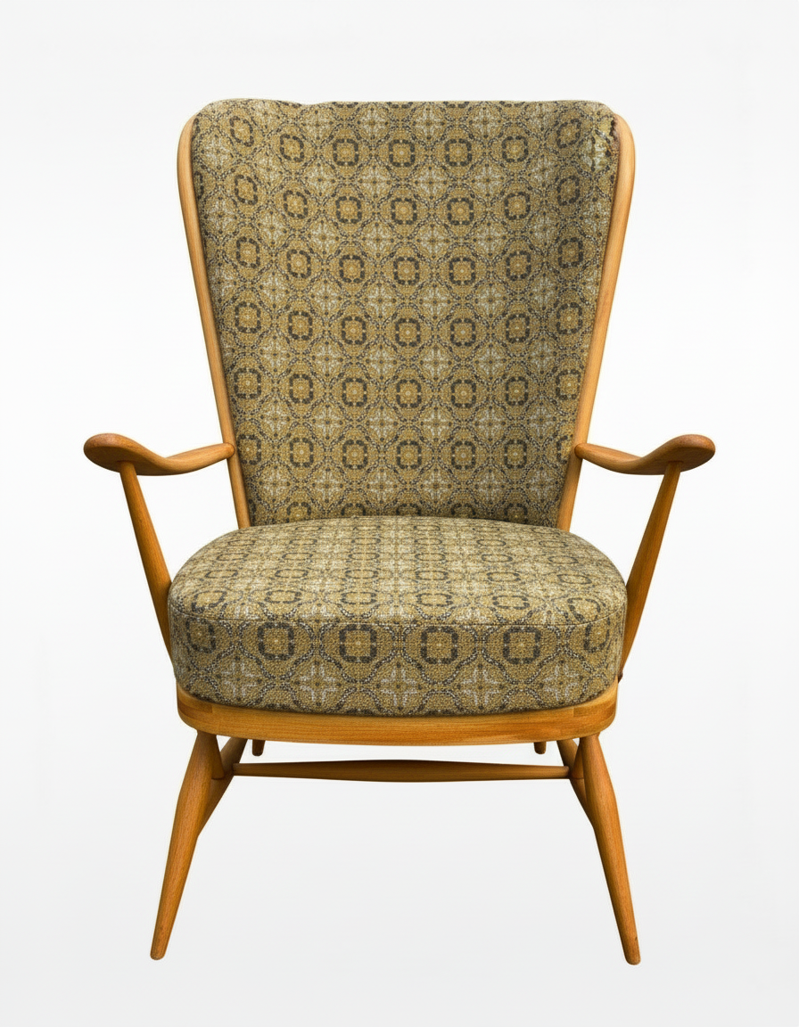 Melin Tregwynt 'Vintage Rose' Welsh Tapestry - Ercol Windsor 478 Evergreen Tall Back Chair.