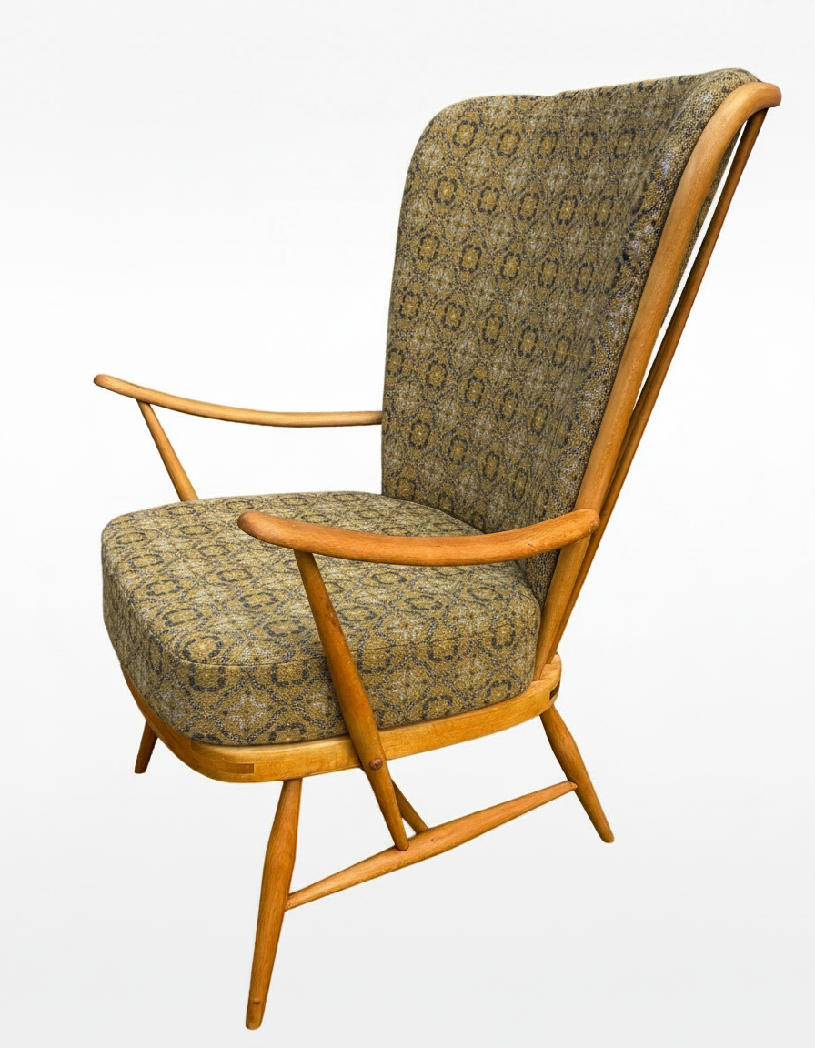 Melin Tregwynt 'Vintage Rose' Welsh Tapestry - Ercol Windsor 478 Evergreen Tall Back Chair.
