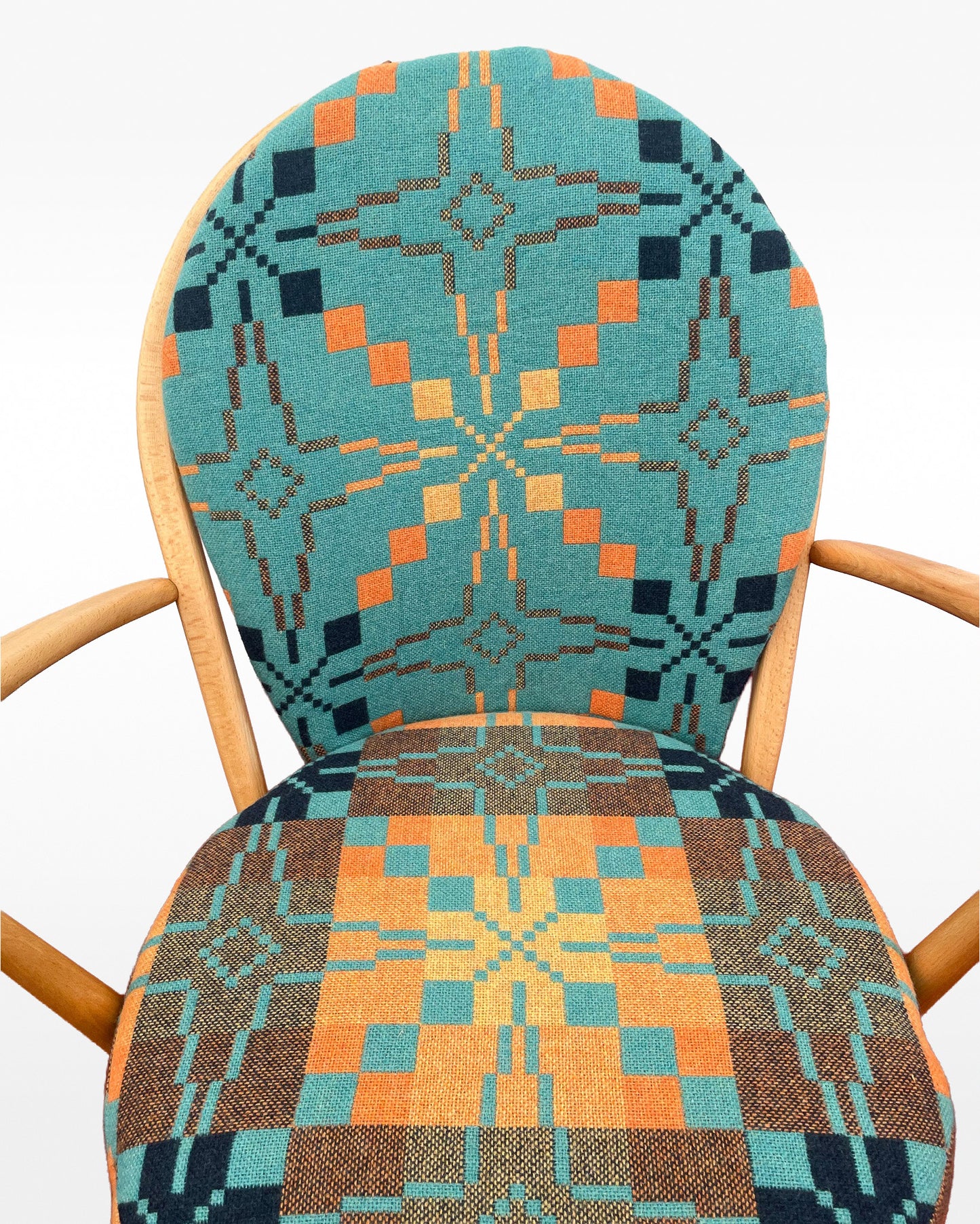 Melin Tregwynt - Vintage Star - Welsh Tapestry - Ercol Windsor 470 Rocking Chair.