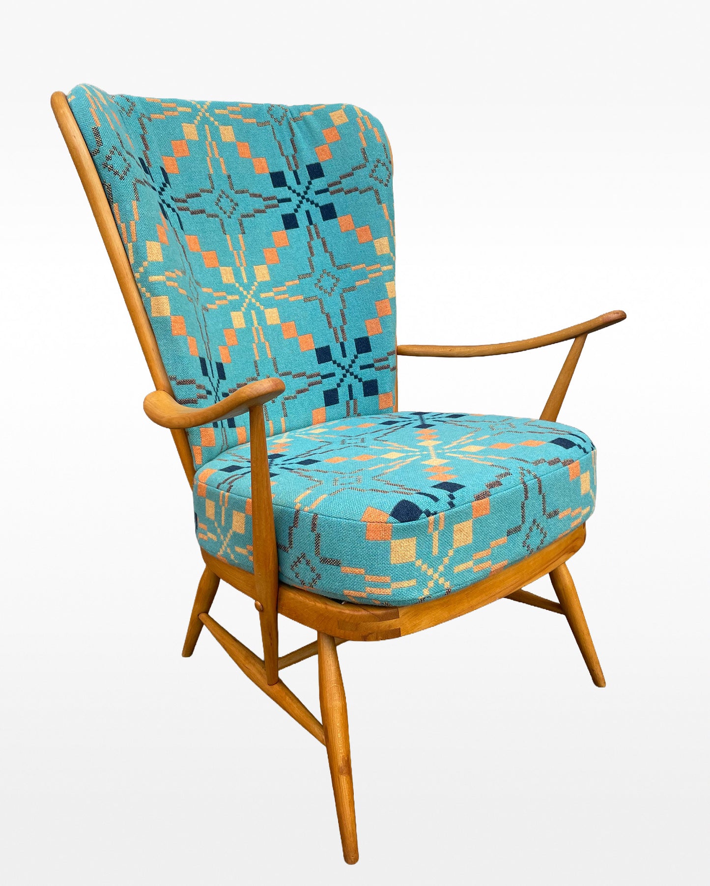 Melin Tregwynt 'Vintage Star' Welsh Tapestry - Ercol Windsor 478 Evergreen Tall Back Chair.
