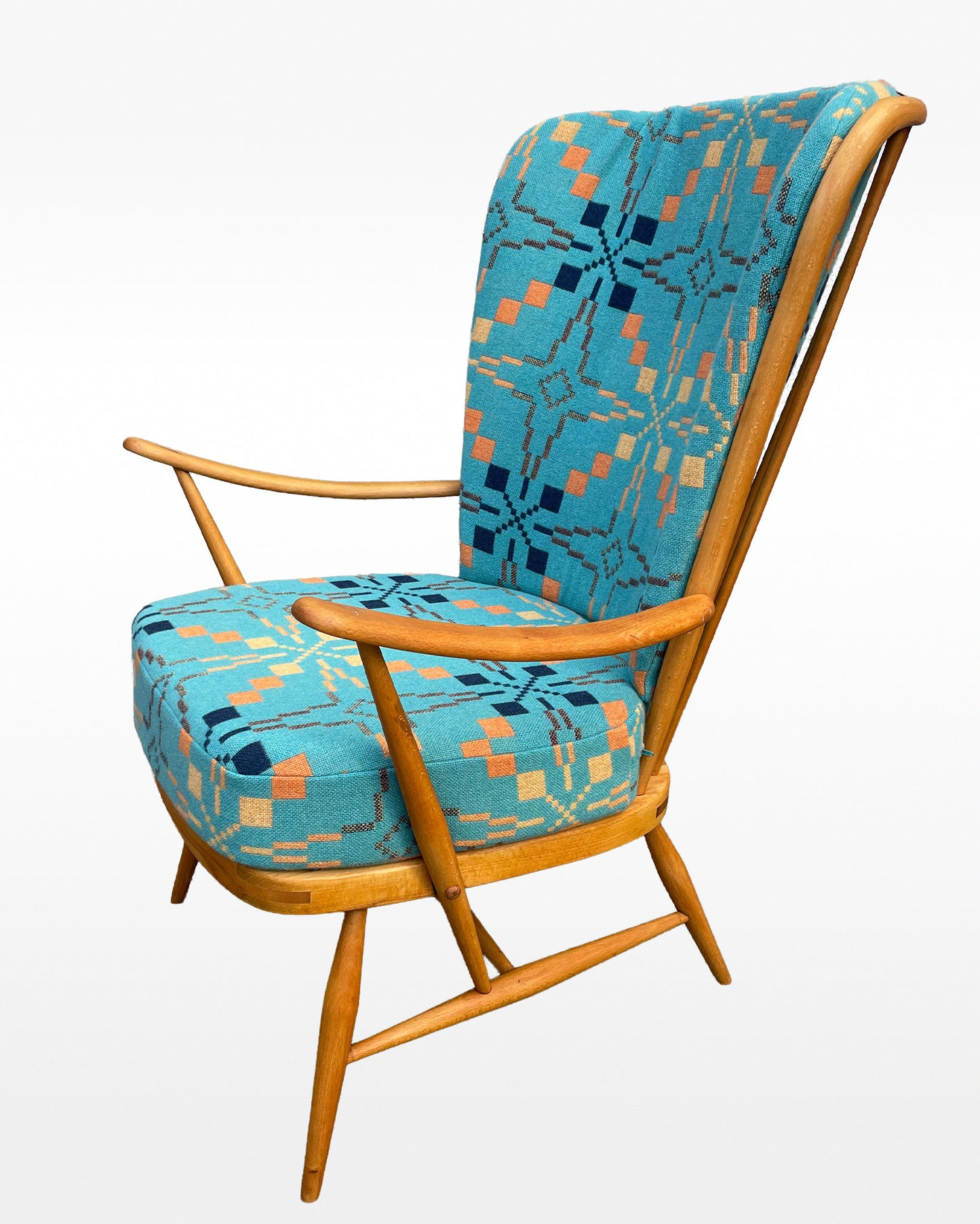 Melin Tregwynt 'Vintage Star' Welsh Tapestry - Ercol Windsor 478 Evergreen Tall Back Chair.