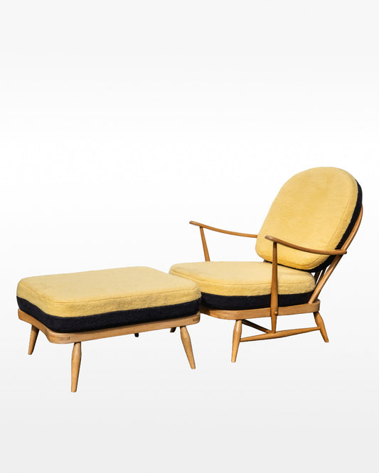 Dark Grey / Light Yellow  - Two Tone  - Ercol Windsor 203 Armchair & 341 Footstool