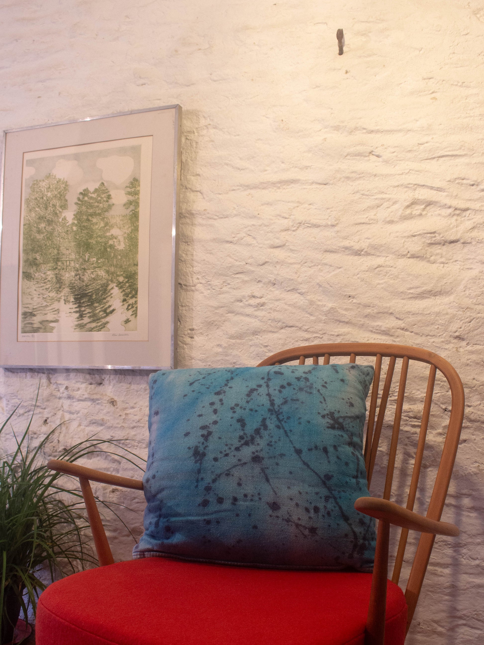 X Large Cushion - Hand-painted Vintage Wool - Blues