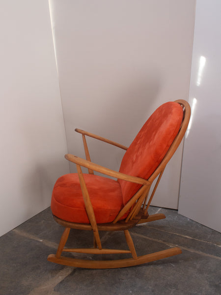 Ercol Blonde Rocking Chair - Orange Merino Wool Covers