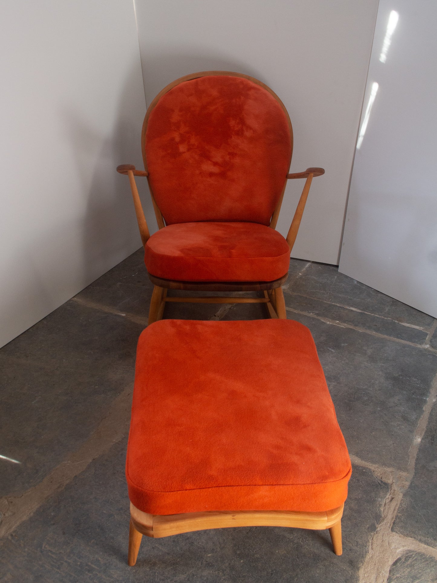 Vintage Ercol Windsor 341 Footstool - Light Rust Merino Wool Covers