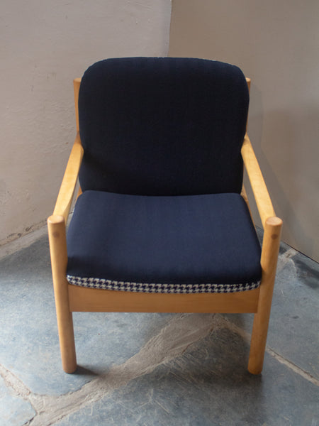 Ercol Modular 749 Lounge Chair - Fully Restored - Blue/White Houndstooth