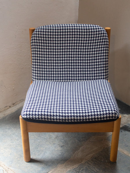 Ercol Modular 747 Lounge Chair - Fully Restored - Blue/White Houndstooth