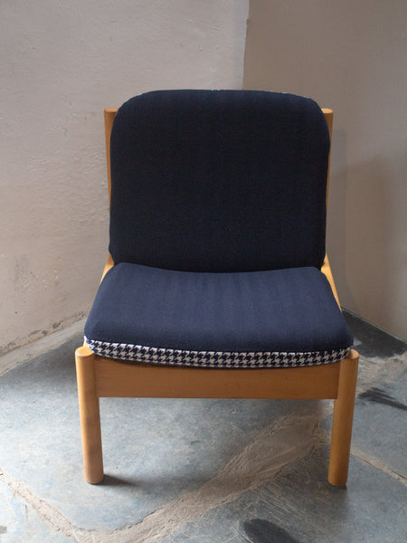 Ercol Modular 747 Lounge Chair - Fully Restored - Blue/White Houndstooth
