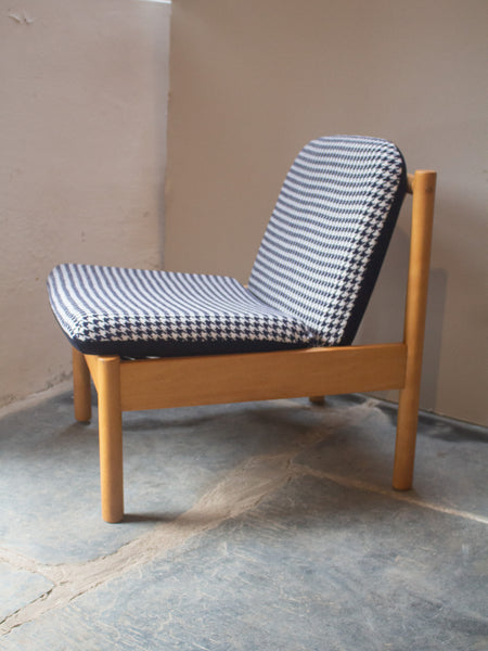 Ercol Modular 747 Lounge Chair - Fully Restored - Blue/White Houndstooth