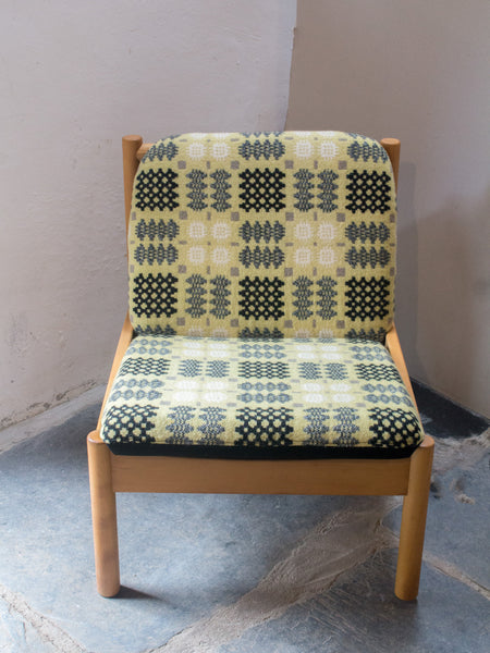 Ercol Blonde 747 Lounge Chair - Yellow/Black Welsh Tapestry