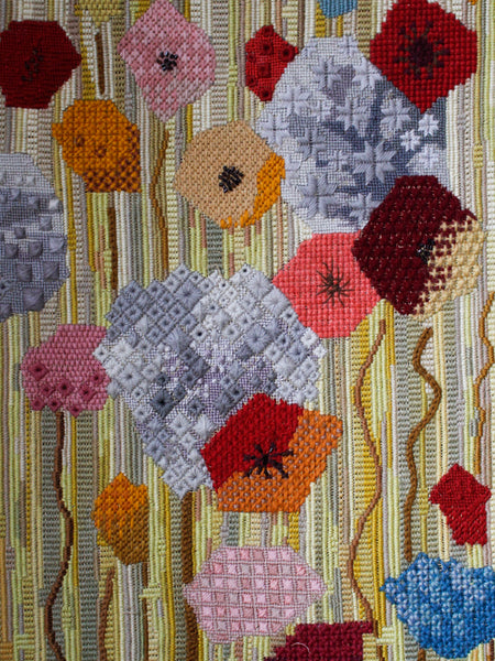 1970s Abstract hand-stitch Flower Tapestry