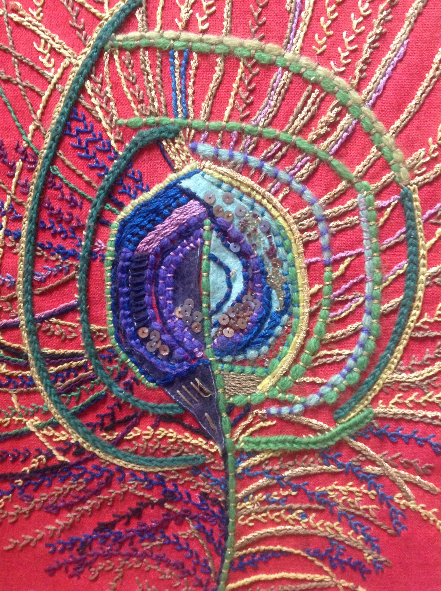 Hand Stitched Peacock Feather Tapestry