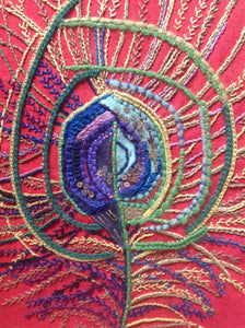 Hand Stitched Peacock Feather Tapestry