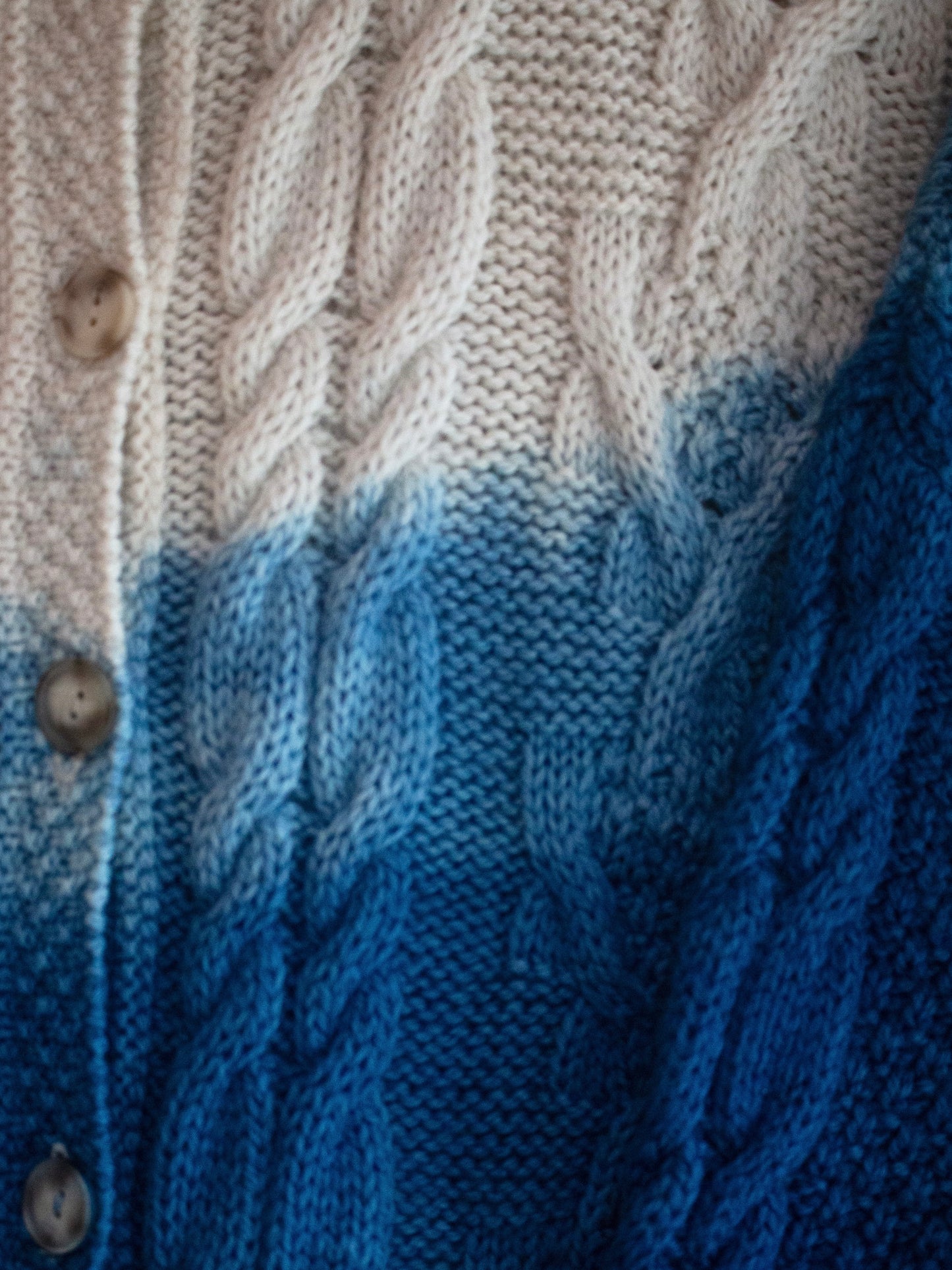 Indigo Ombre Vintage Aran Hand Dyed Wool Cardigan