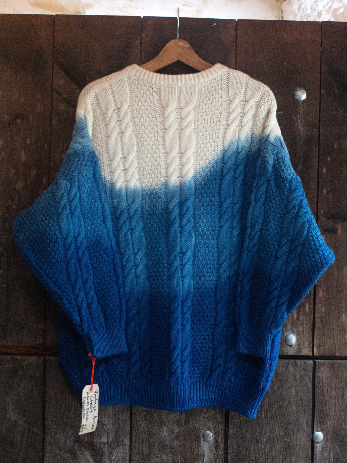 Indigo Ombre Vintage Aran Hand Dyed Wool Cardigan