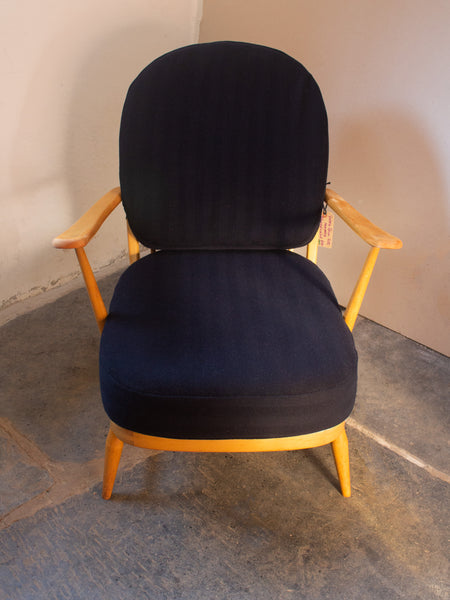 Ercol Windsor 203 Armchair - Fully Restored -Dark Navy Wool Covers