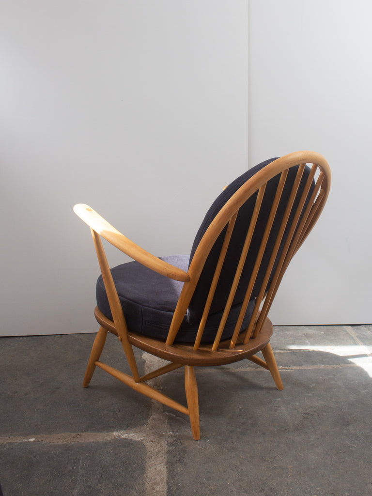 Ercol Windsor Blonde 305 Tub Chair Footstool Dark Grey Merino Wool Covers