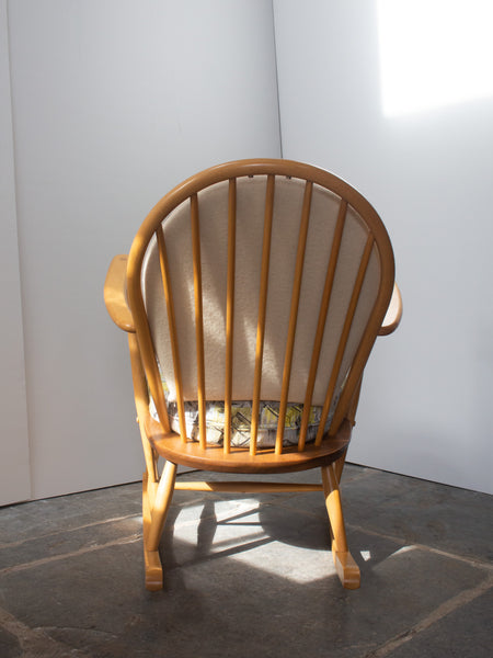 Ercol Windsor Blonde 405 Rocking Chair - 1950's Barkcloth & Wool Covers