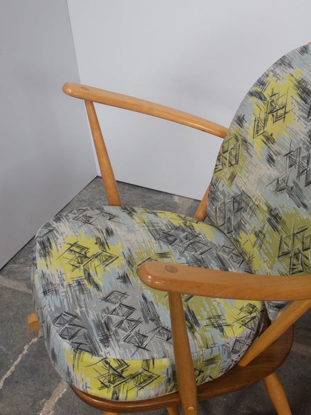 Ercol Windsor Blonde 405 Rocking Chair - 1950's Barkcloth & Wool Covers