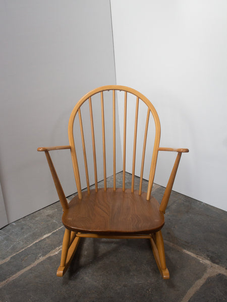 Ercol Windsor Blonde 405 Rocking Chair - 1950's Barkcloth & Wool Covers