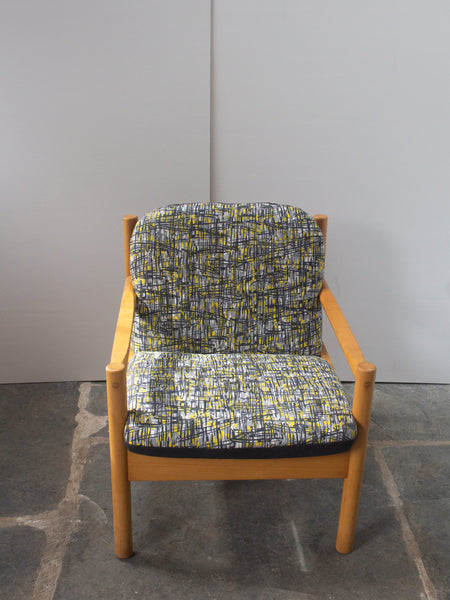 Ercol Modular 749 Lounge Chair - Fully Restored - Yellow/Black 1960's Quilted Design