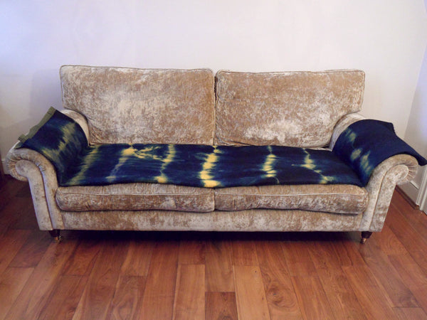 large adire dyed indigo and yellow blanket