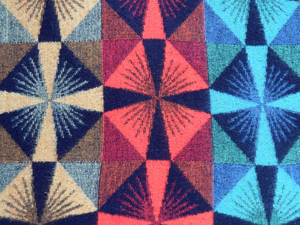 large 1950s vintage geometric multi coloured wool blanket
