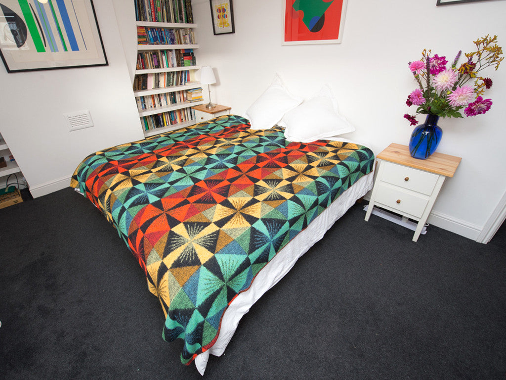 large 1950s vintage geometric multi coloured wool blanket