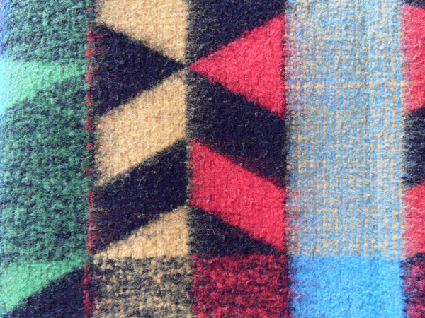 large 1960s vintage geometric multicoloured wool blend blanket