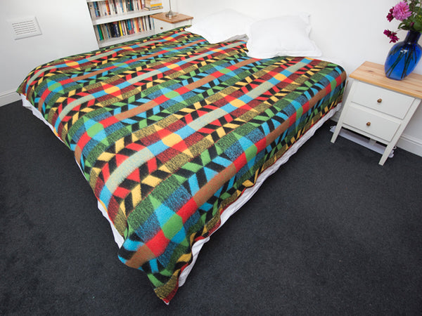 large 1960s vintage geometric multicoloured wool blend blanket