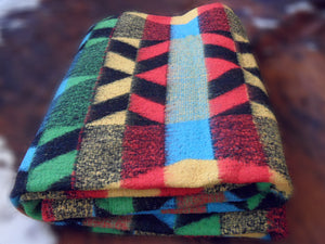 large 1960s vintage geometric multicoloured wool blend blanket